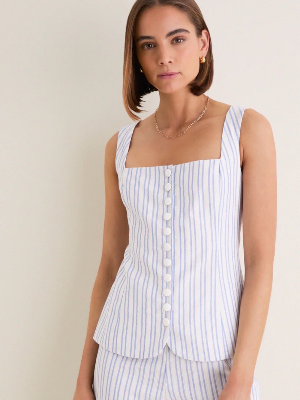 Tuckernuck Blue and White Striped Square-Neck Button Cami